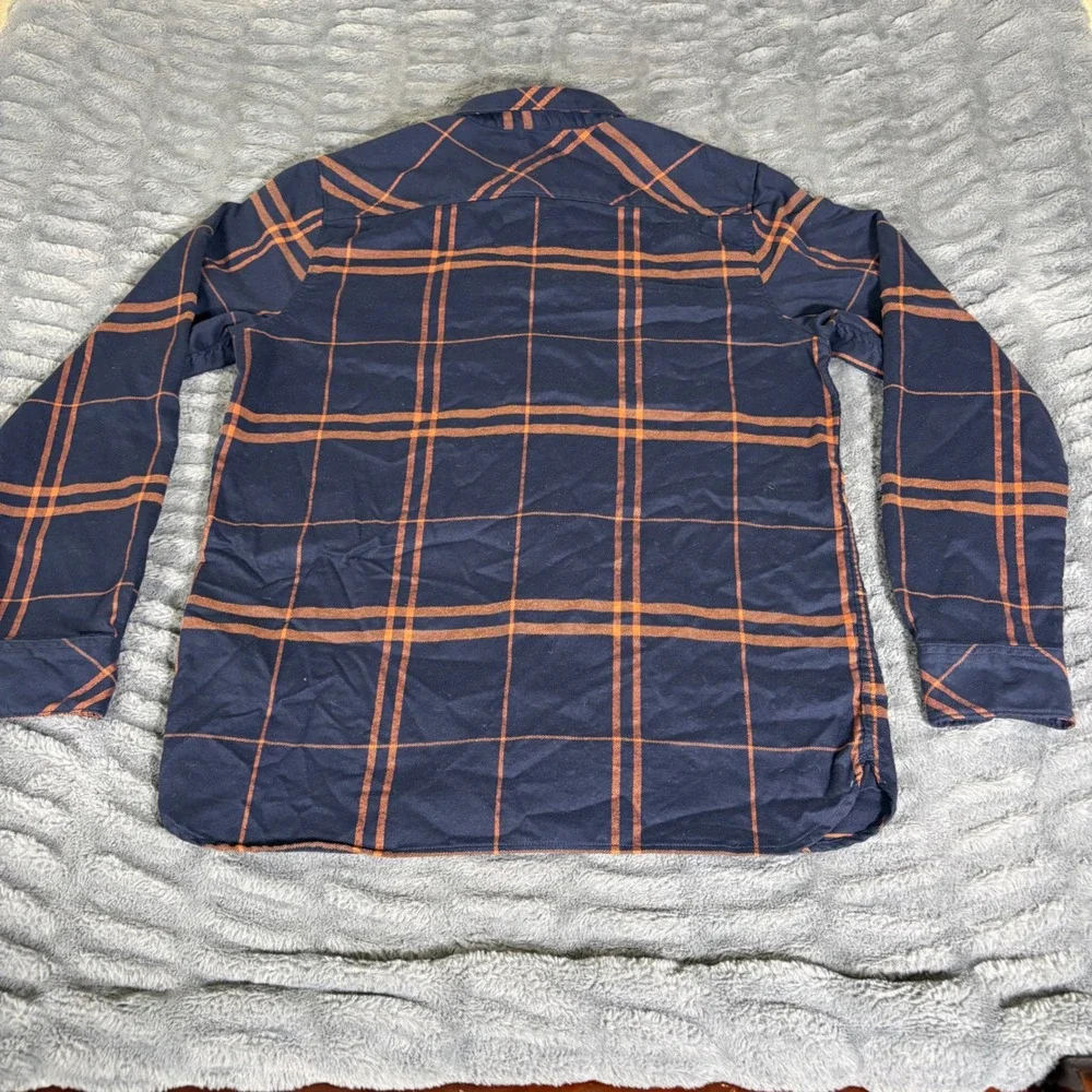 The North Face Mens Large Navy Blue Orange Plaid Cotton Flannel Button Up Shirt